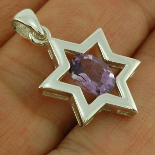 Star of David ( Magen David ) Pendant Purple Crystal Gemstone Silver 925. - Spring Nahal