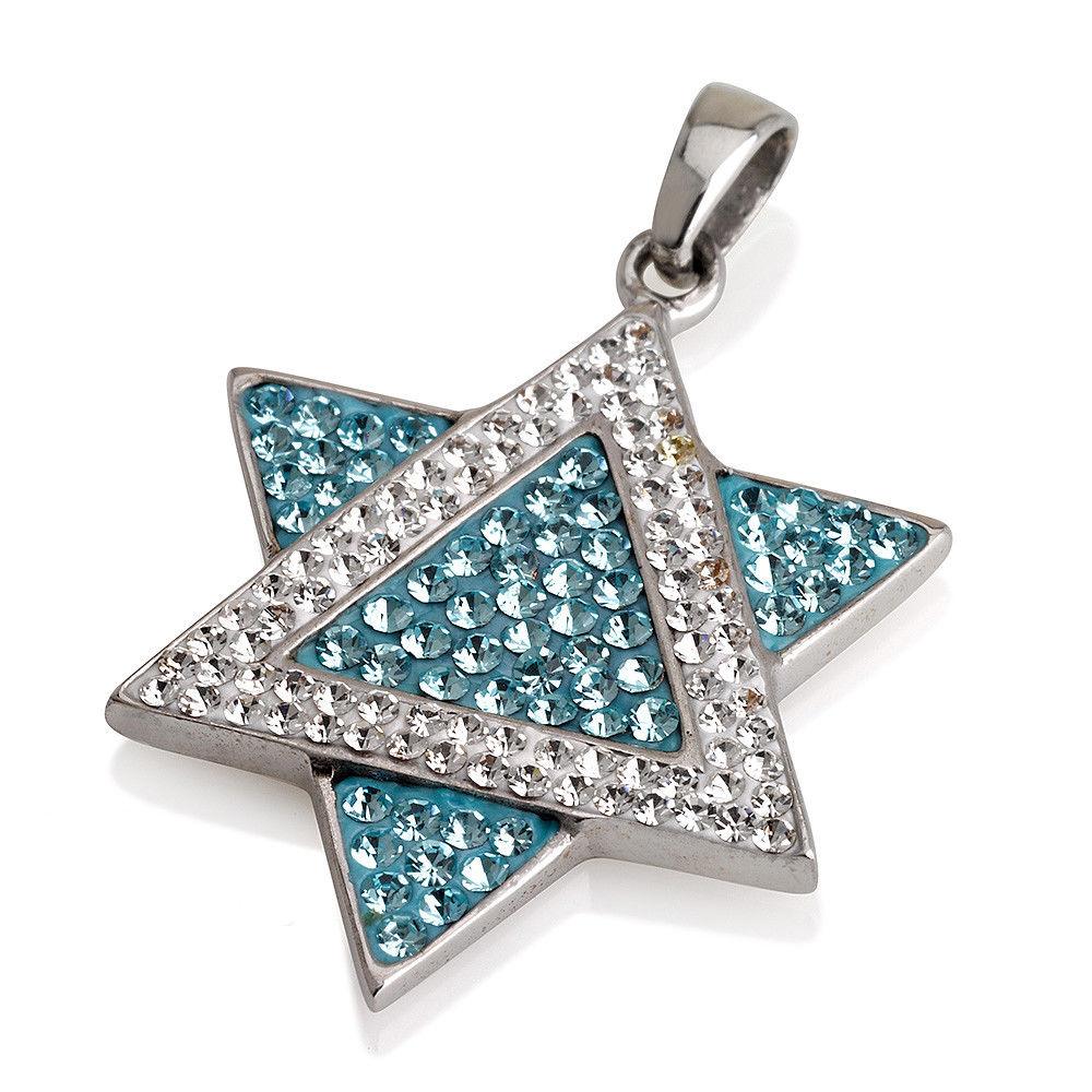 Star of David Pendant Azure&White Gemstones + Sterling Silver Necklace #1 - Spring Nahal