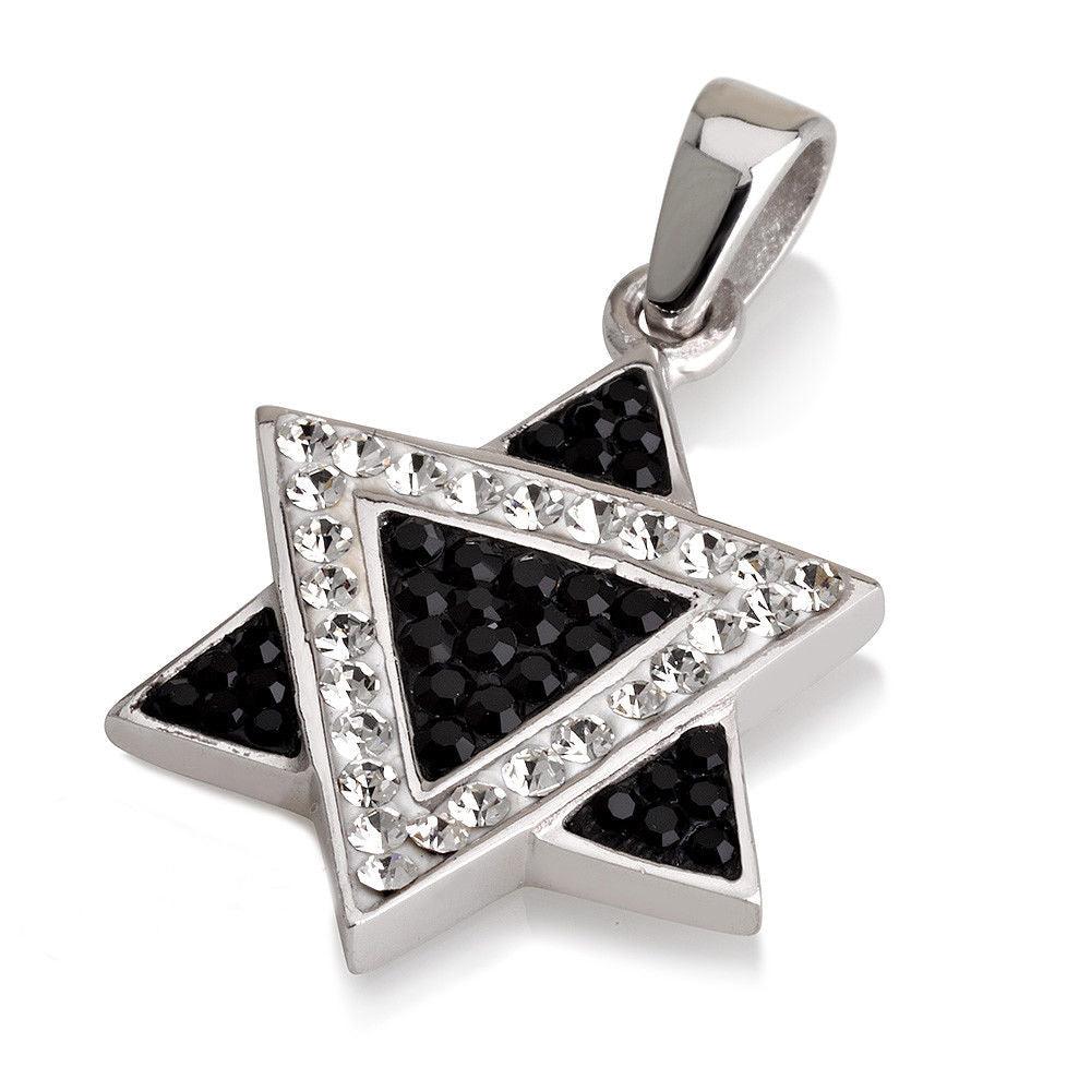 Star of David Pendant Black&White Gemstones + Sterling Silver Necklace #8 - Spring Nahal