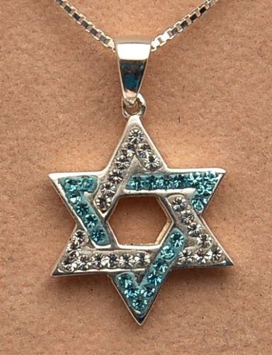 Star of David Pendant Blue & Crystal Gemstone Sterling Silver 925 - Spring Nahal