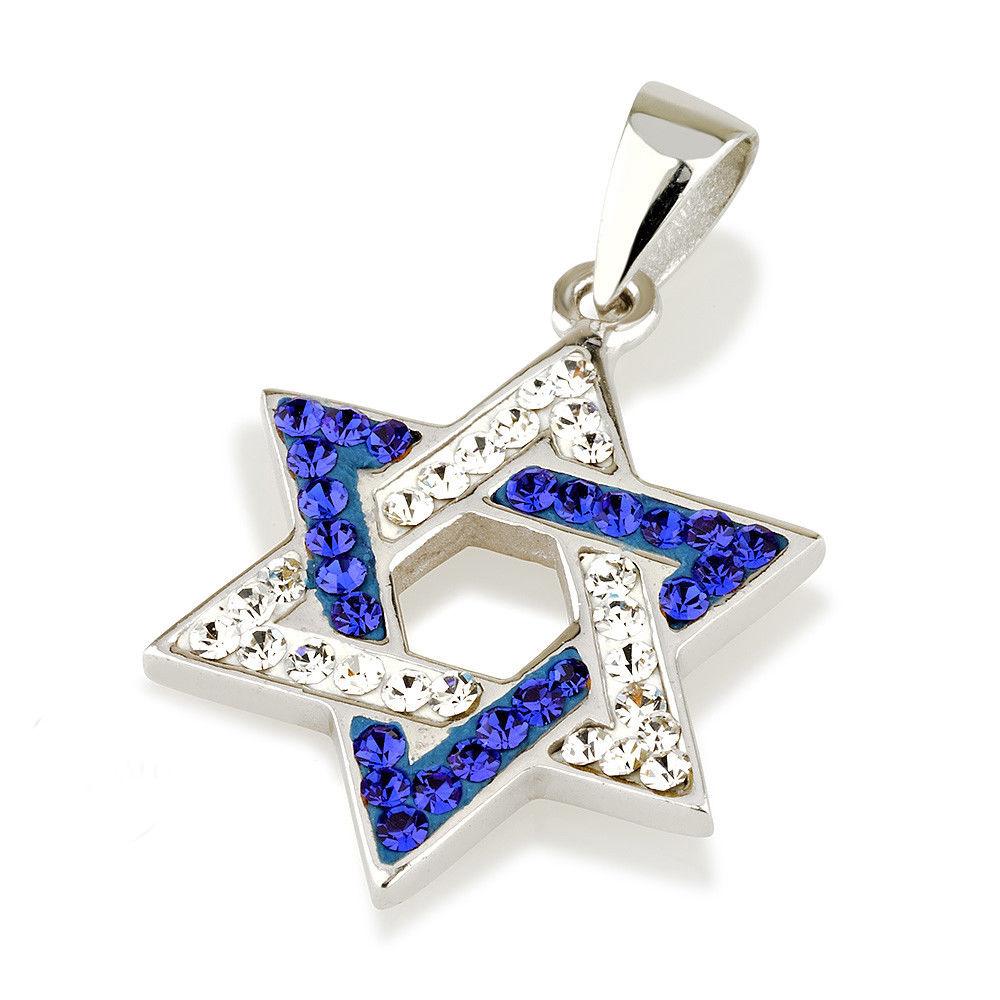 Star of David Pendant Blue&White Gemstones + Sterling Silver Necklace #1 - Spring Nahal