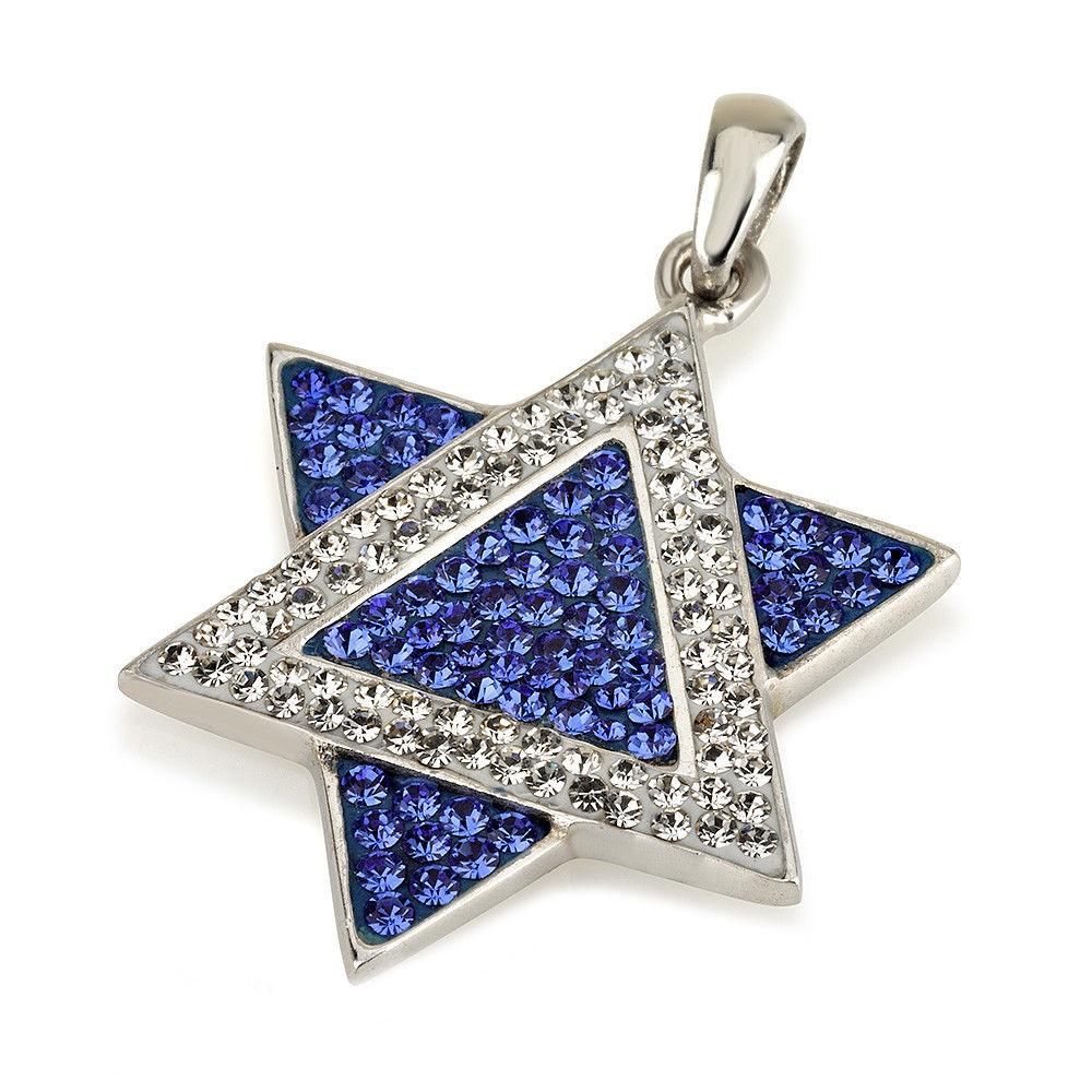 Star of David Pendant Blue&White Gemstones + Sterling Silver Necklace #2 - Spring Nahal