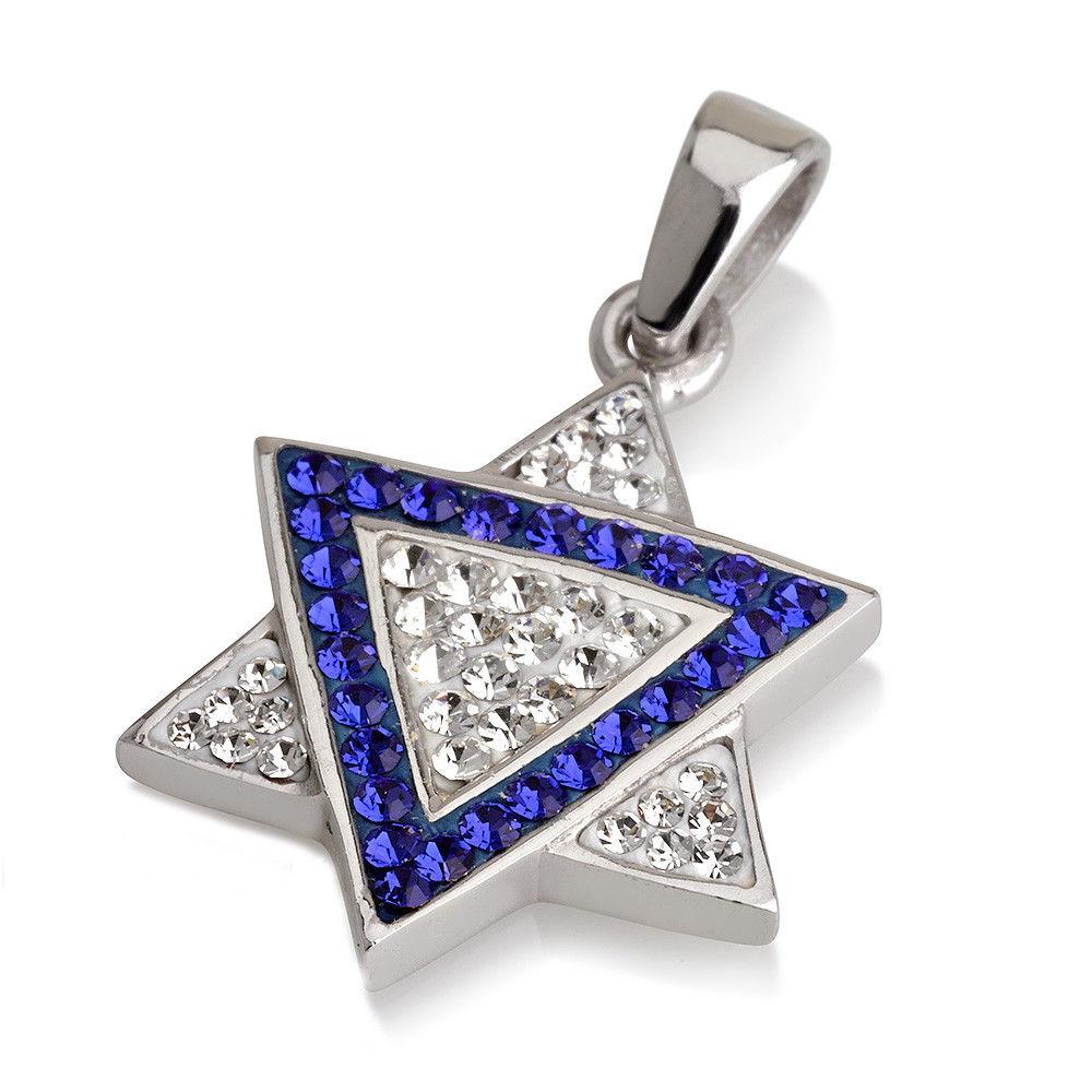 Star of David Pendant Blue&White Gemstones + Sterling Silver Necklace #3 - Spring Nahal