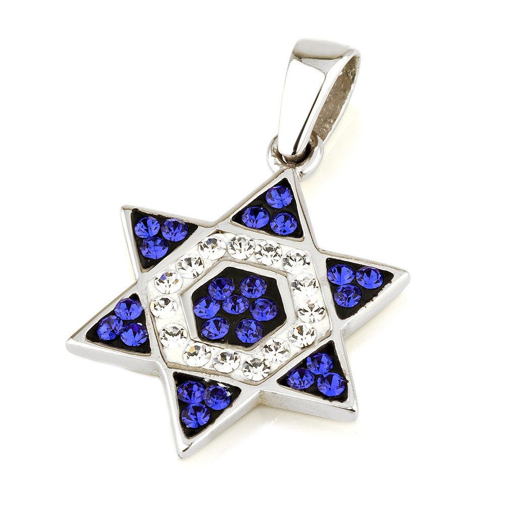 Star of David Pendant Blue&White Gemstones + Sterling Silver Necklace #4 - Spring Nahal