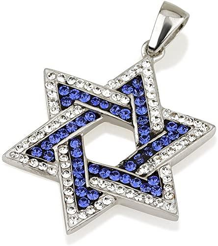 Star of David Pendant Blue&White Gemstones + Sterling Silver Necklace #5 - Spring Nahal