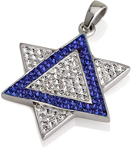Star of David Pendant Blue&White Gemstones + Sterling Silver Necklace #6 - Spring Nahal