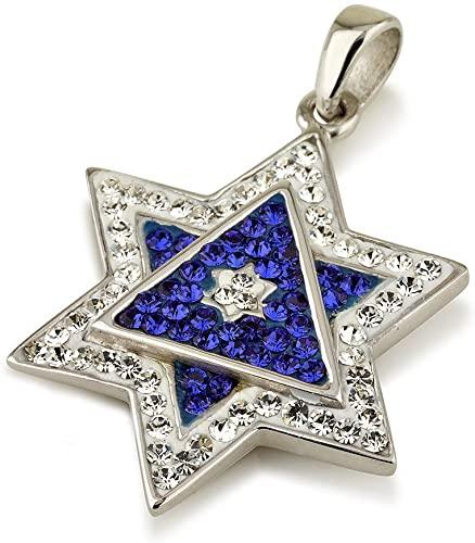 Star of David Pendant Blue&White Gemstones + Sterling Silver Necklace #7 - Spring Nahal