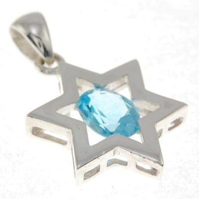 Star Of David Pendant In Azure Gemstone + 925 Sterling Silver Necklave 1# - Spring Nahal