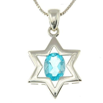 Star Of David Pendant In Azure Gemstone + 925 Sterling Silver Necklave 1# - Spring Nahal