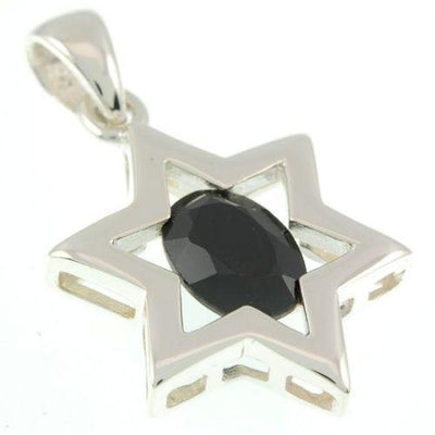 Star Of David Pendant In Black Gemstone + 925 Sterling Silver Necklace #2 - Spring Nahal