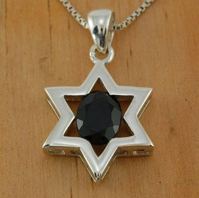 Star Of David Pendant In Black Gemstone + 925 Sterling Silver Necklace #2 - Spring Nahal