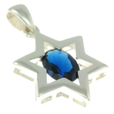 Star Of David Pendant In Blue Gemstone + 925 Sterling Silver Necklace #3 - Spring Nahal