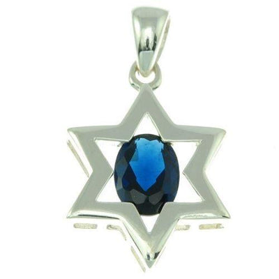 Star Of David Pendant In Blue Gemstone + 925 Sterling Silver Necklace #3 - Spring Nahal