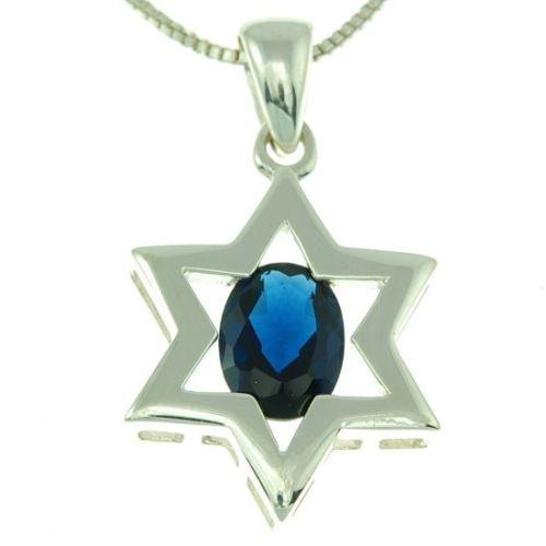 Star Of David Pendant In Blue Gemstone + 925 Sterling Silver Necklace #3 - Spring Nahal