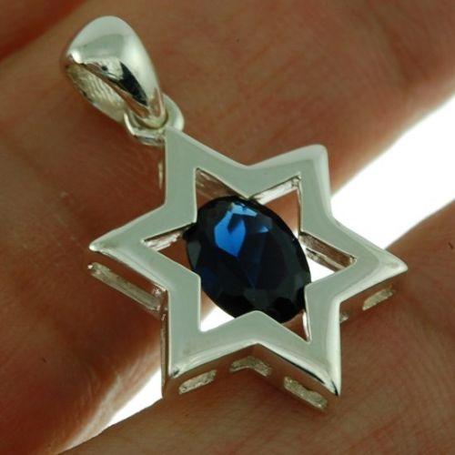 Star Of David Pendant In Blue Gemstone + 925 Sterling Silver Necklace #3 - Spring Nahal
