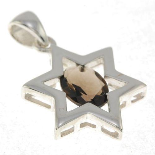 Star Of David Pendant In Brown Gemstone + 925 Sterling Silver Necklace #5 - Spring Nahal