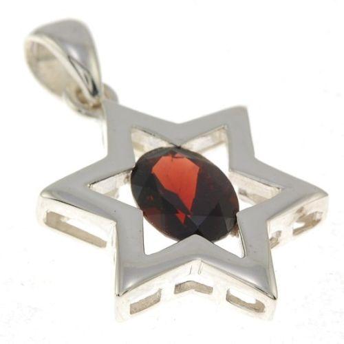 Star Of David Pendant In Dark Red Gemstone + 925 Sterling Silver Necklace #26 - Spring Nahal