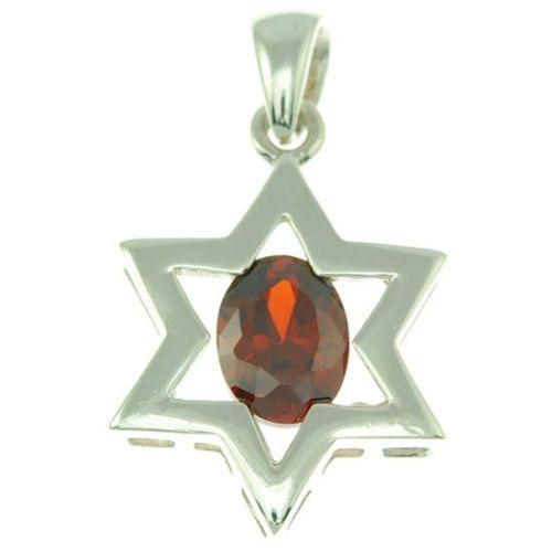 Star Of David Pendant In Dark Red Gemstone + 925 Sterling Silver Necklace #26 - Spring Nahal