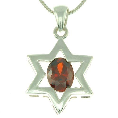 Star Of David Pendant In Dark Red Gemstone + 925 Sterling Silver Necklace #26 - Spring Nahal