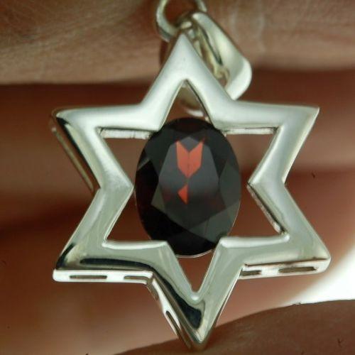 Star Of David Pendant In Dark Red Gemstone + 925 Sterling Silver Necklace #26 - Spring Nahal