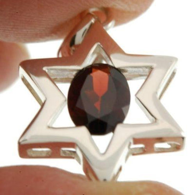 Star Of David Pendant In Dark Red Gemstone + 925 Sterling Silver Necklace #26 - Spring Nahal