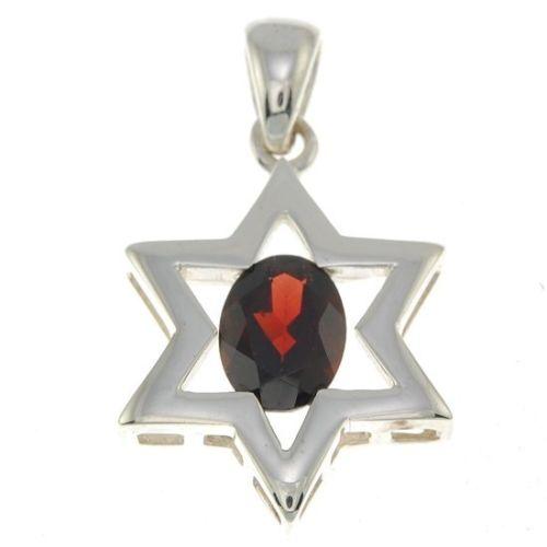 Star Of David Pendant In Dark Red Gemstone + 925 Sterling Silver Necklace #26 - Spring Nahal