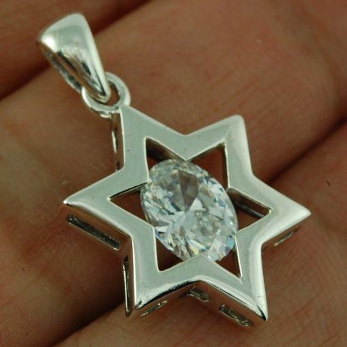 Star Of David Pendant In White Gemstone + 925 Sterling Silver Necklace #8 - Spring Nahal