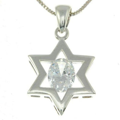 Star Of David Pendant In White Gemstone + 925 Sterling Silver Necklace #8 - Spring Nahal