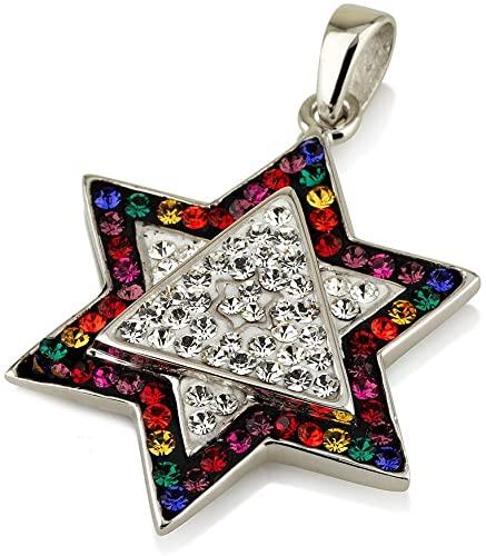 Star of David Pendant Multi Colors Gemstones + Sterling Silver Necklace #11 - Spring Nahal