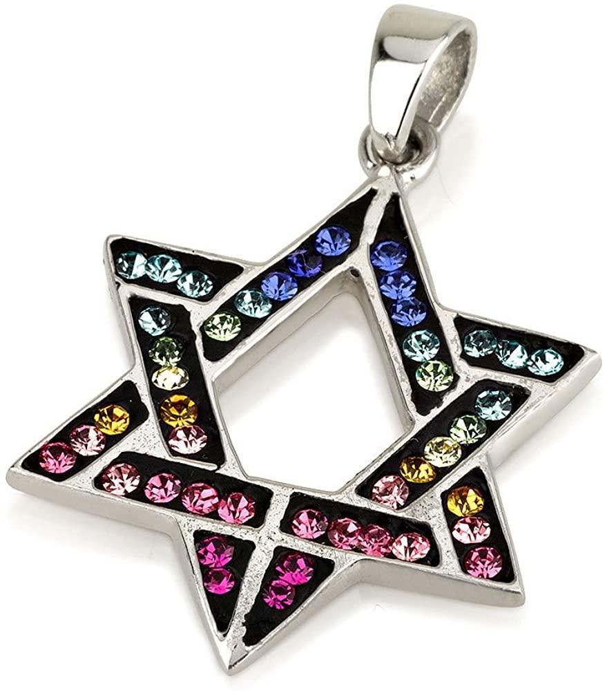 Star of David Pendant Multi Colors Gemstones + Sterling Silver Necklace #12 - Spring Nahal