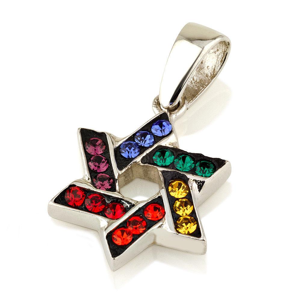 Star of David Pendant Multi Colors Gemstones + Sterling Silver Necklace #13 - Spring Nahal