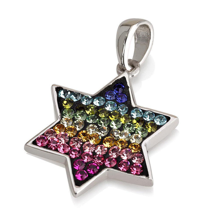 Star of David Pendant Multi Colors Gemstones + Sterling Silver Necklace #14 - Spring Nahal