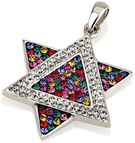 Star of David Pendant Multi Colors Gemstones + Sterling Silver Necklace #3 - Spring Nahal