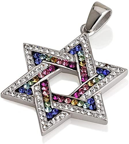 Star of David Pendant Multi Colors Gemstones + Sterling Silver Necklace #5 - Spring Nahal