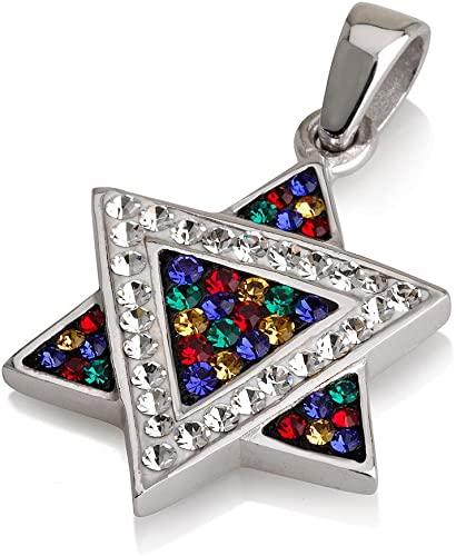 Star of David Pendant Multi Colors Gemstones + Sterling Silver Necklace #6 - Spring Nahal