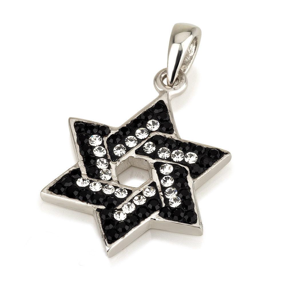 Star of David Pendant With Black&White Gemstones + 925 Sterling Silver Necklace - Spring Nahal