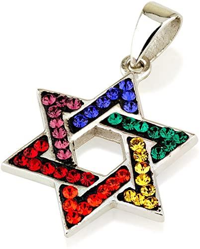 Star of David Pendant With Colors Gemstone Sterling Silver 925 - Spring Nahal
