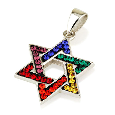Star of David Pendant With Colors Gemstone Sterling Silver 925 - Spring Nahal