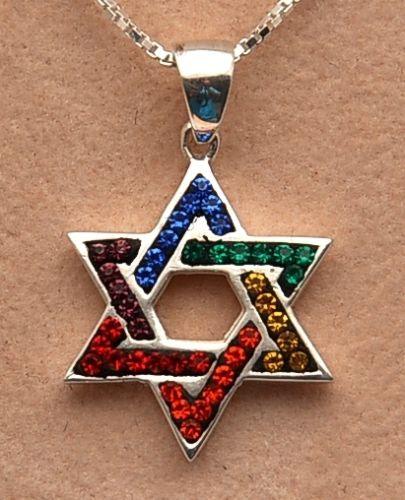 Star of David Pendant With Colors Gemstone Sterling Silver 925 - Spring Nahal