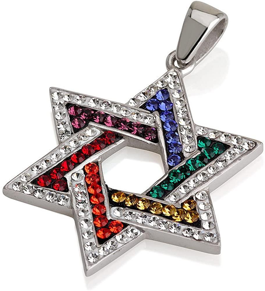 Star of David Pendant With Colors Gemstone Sterling Silver 925 - Spring Nahal