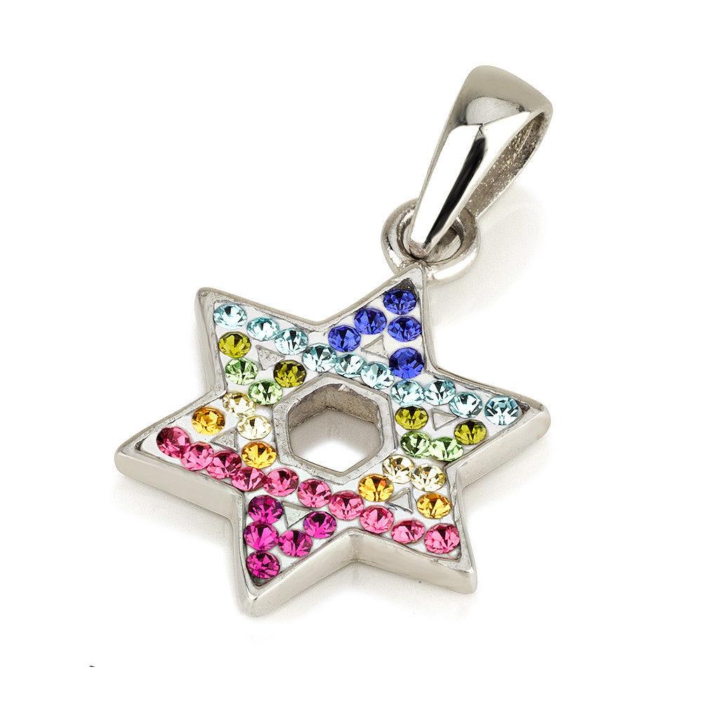Star of David Pendant With Multi Colors Gemstone + 925 Sterling Silver Necklace - Spring Nahal