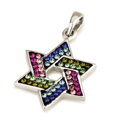 Star of David Pendant With Multi Colors Gemstones + 925 Silver Necklace 2# - Spring Nahal