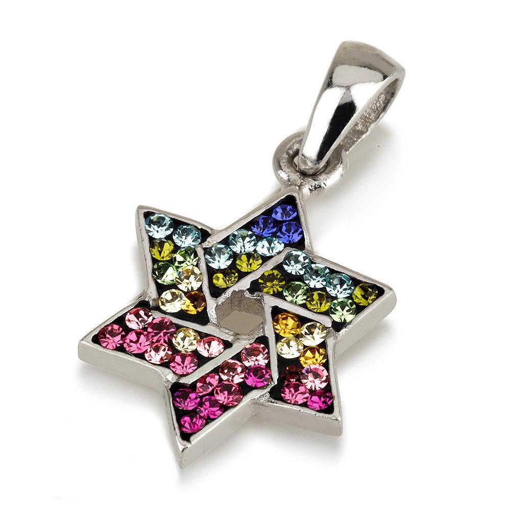 Star of David Pendant With Multi Colors Gemstones + 925 Silver Necklace 4# - Spring Nahal