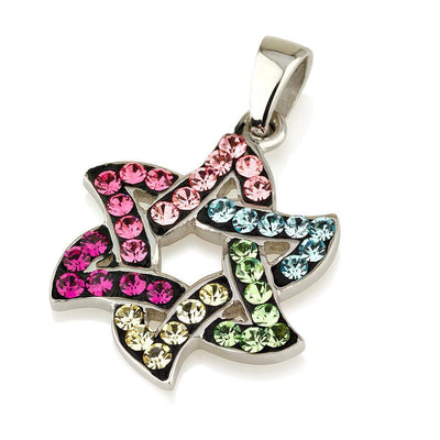 Star Of David Pendant With Multi Colors Gemstones Sterling Silver 925 Necklace - Spring Nahal