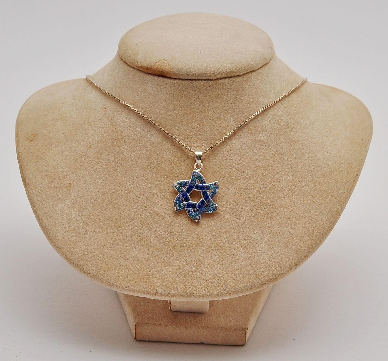 Star Of David Pendant With Multi Colors Gemstones Sterling Silver 925 Necklace - Spring Nahal