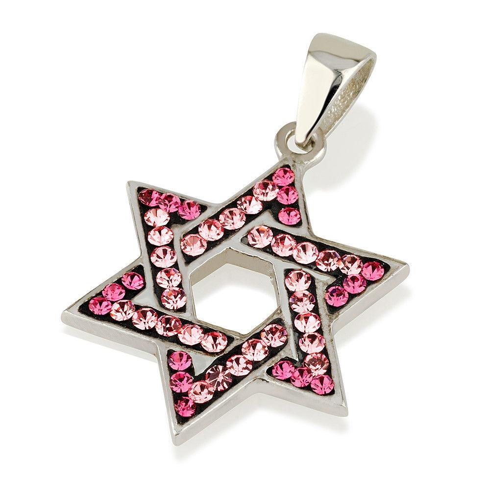 Star of David Pendant with Pink Colors Gemstones+925 Sterling Silver Necklace #3 - Spring Nahal