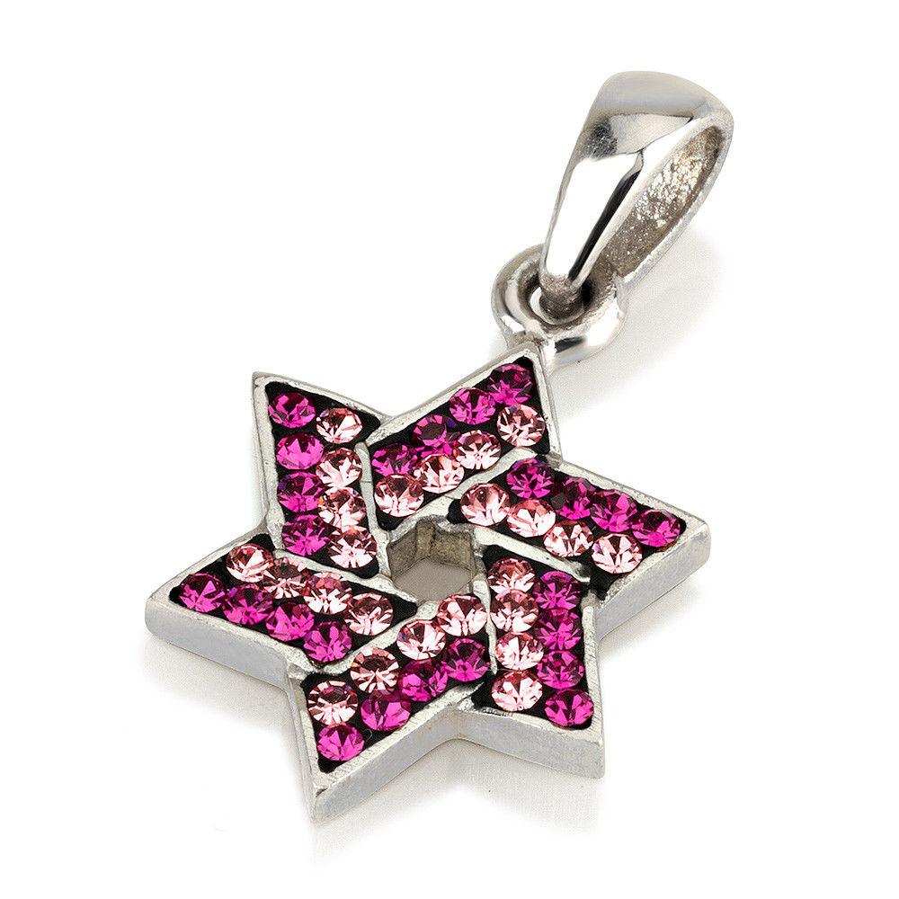 Star of David Pendant with Pink Gemstones +925 Sterling Silver Necklace #3 - Spring Nahal