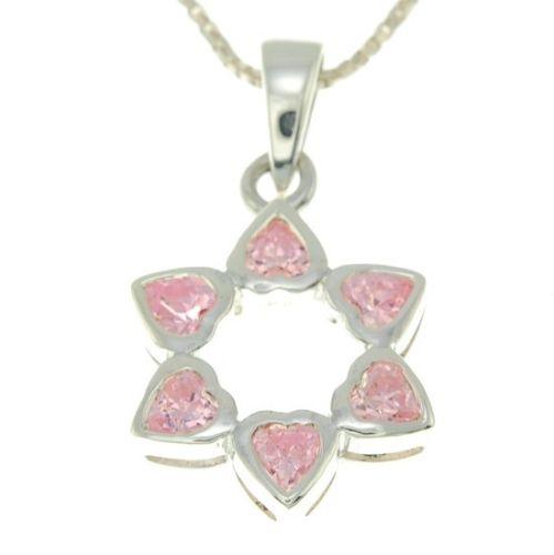 Star of David Pendant With Pink Gemstones + 925 Sterling Silver Necklace - Spring Nahal