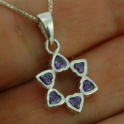 Star of David Pendant With Purple Gemstones + 925 Sterling Silver Necklace - Spring Nahal