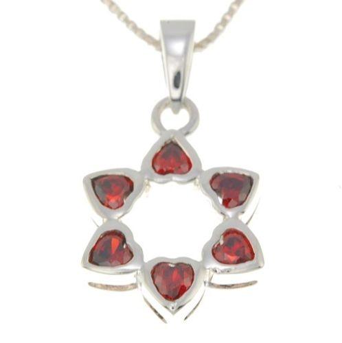 Star of David Pendant With Red Gemstones + 925 Sterling Silver Necklace - Spring Nahal